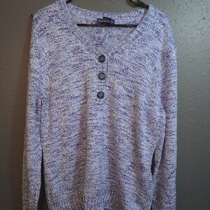 Karen Scott Womens Sweater Blue 3 Button V-Neck Knit Comfy Pullover Size XL
